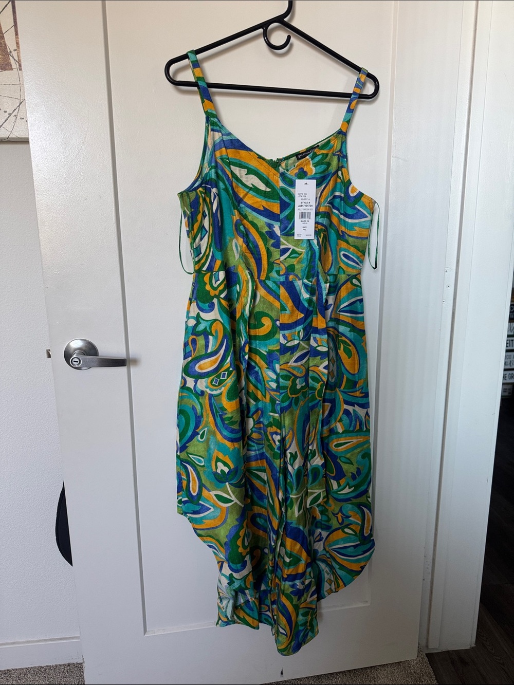 Style & Co. Green Blue Yellow Abstract Print Spaghetti-Strap Dress